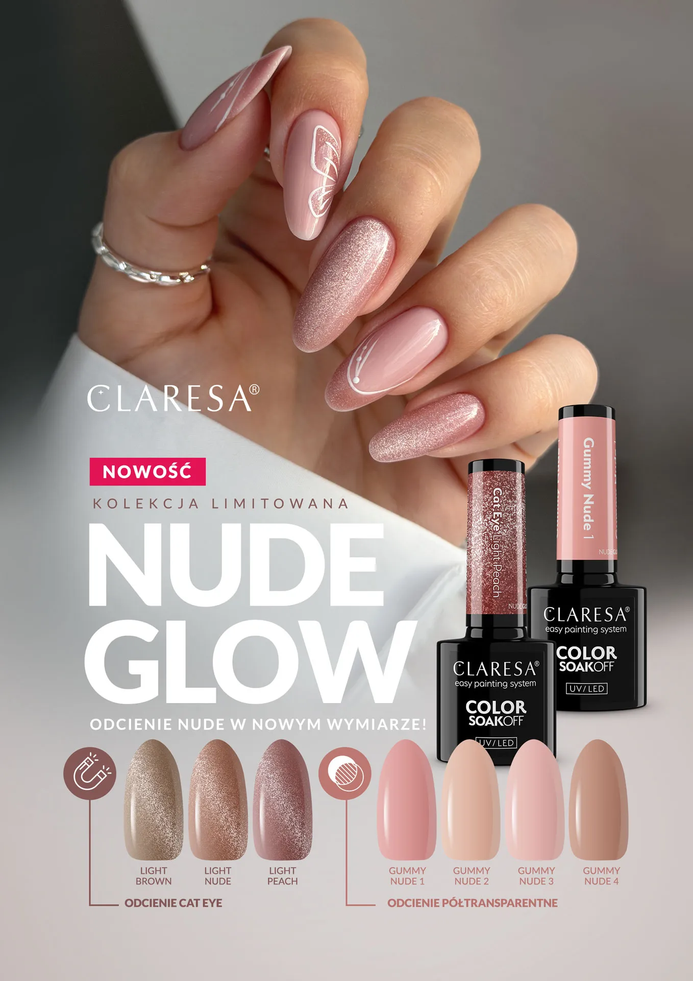 CLARESA UV/LED gél lak NUDE GLOW CAT EYE LIGHT BROWN-5g – Obrázok 2
