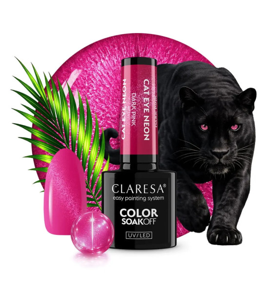 CLARESA UV/LED gél lak CAT EYE NEON DARK PINK-5g – Obrázok 2