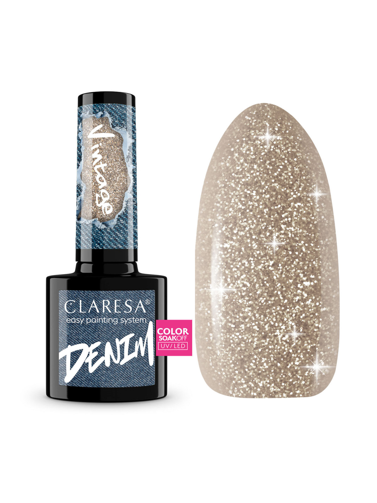 CLARESA UV/LED gél lak DENIM VINTAGE ZLATÁ TRBLIETAVÁ-5g